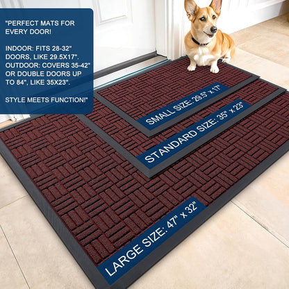 OLANLY Front Door Mat Outside Entrance 29.5x17, Absorbent, Heavy Duty Sturdy Natural Rubber Doormat Indoor Outdoor, Stain and Fade Resistant, Non-Slip Backing Low Profile Floor Mat for Entryway, Grey