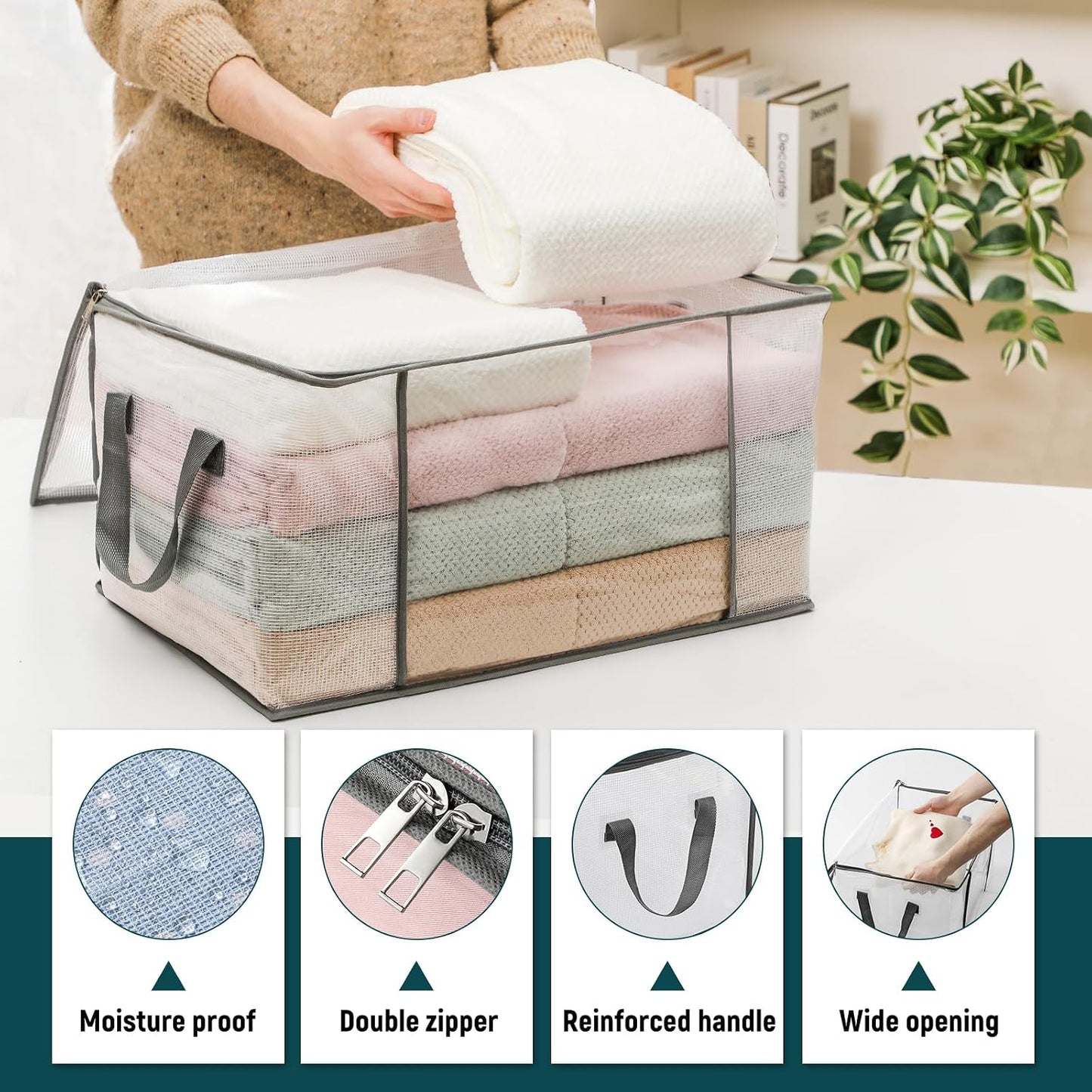 2 Pack Under Bed Storage Containers Bins, Humid-Proof Plastic Underbed Storage Bins, Clothes Storage and Organization Bags, Under the Bed Blanket Storage with Handles for Clothes, Bedroom