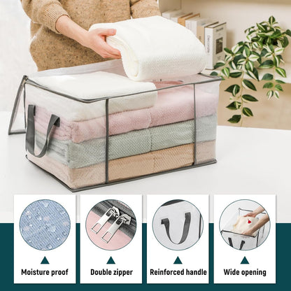 2 Pack Under Bed Storage Containers Bins, Humid-Proof Plastic Underbed Storage Bins, Clothes Storage and Organization Bags, Under the Bed Blanket Storage with Handles for Clothes, Bedroom