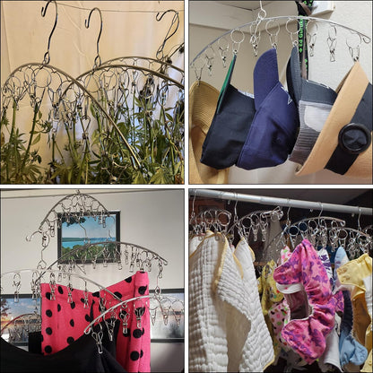 16 Pack 14 inch Stainless Steel Drying Rack with 10 Clips, Sock Drying Rack with Windproof Clips, Stainless Steel Clothes Hanger for Bras, Clothes, Sock & Underwear Towels