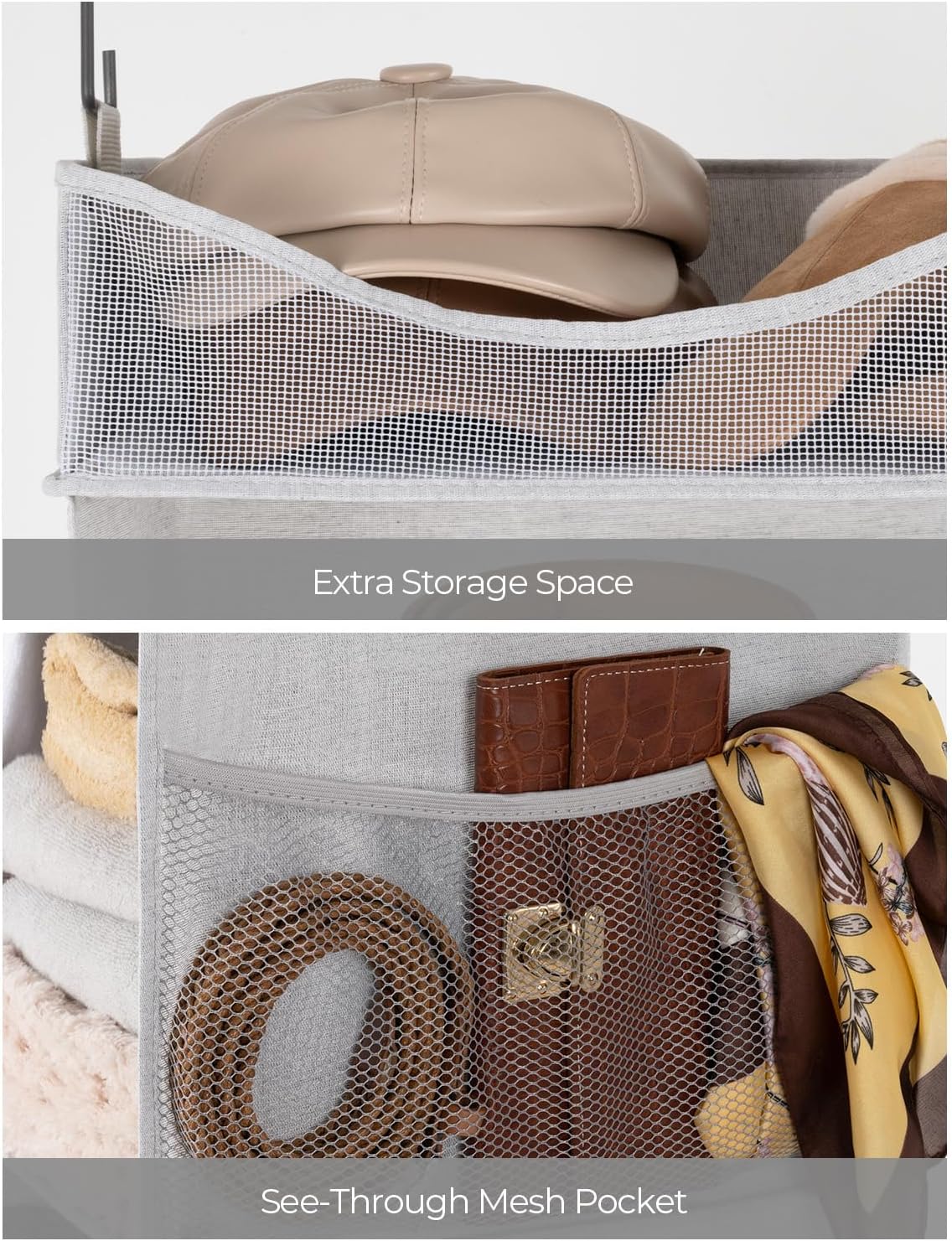 StorageWorks Hanging Closet Organizer, 3-Shelf Hanging Closet Shelves with Top Shelf, 15 ¾"W x 12" D x 31" H, Extra-Large Space, Ivory White