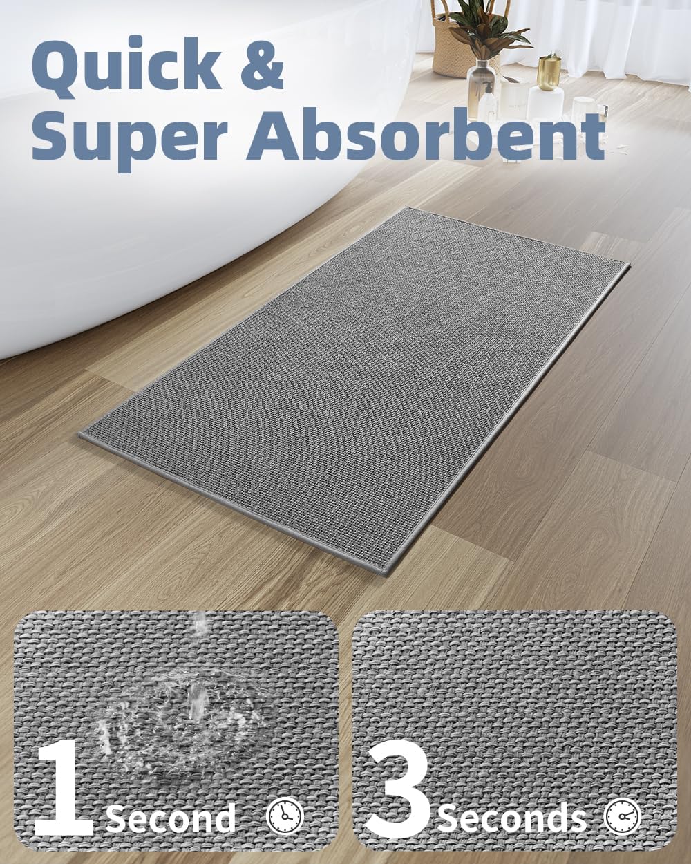 PADOOR Non-Slip Bath Mat With Rubber-Backing, Braided Absorbent Machine Washable Thin Rug for Bathroom Floor, Quick Dry, Fits Under Door, 17''x24'' Beige