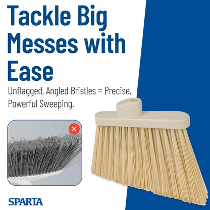 SPARTA Plastic Broom Head, Angled, Un-Flagged for Large Debris Indoor, Outdoor, Home, Restaurant, Lobby, Office, 12 Inches, Green