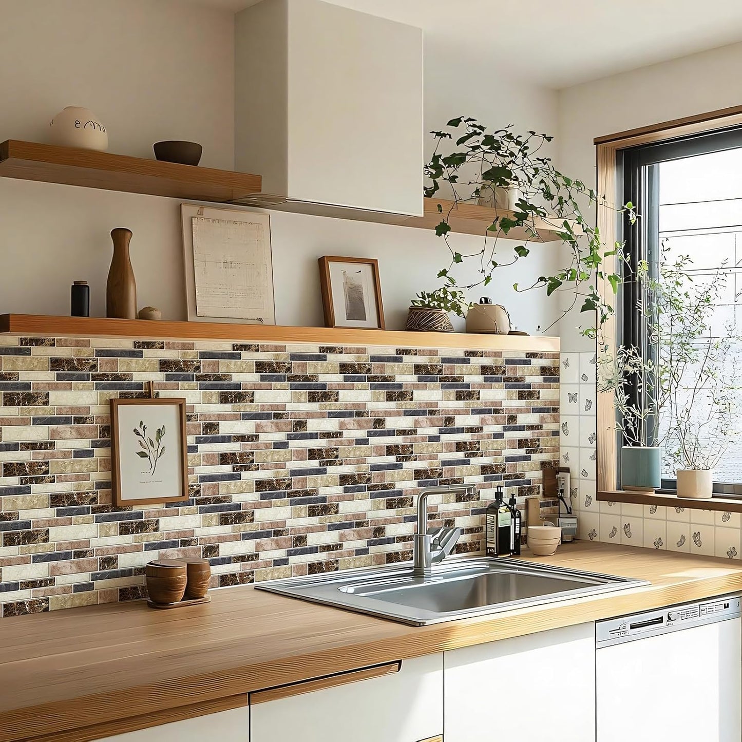 10 Sheets Peel and Stick Backsplash, Peel and Stick Tiles, Marble Look Wall Tiles Backsplash for Kitchen and Bathroom, Livingroom, 12”x12”,Blue&Grey