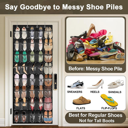 40 Pockets Over the Door Shoe Organizer – Waterproof Hanging Shoe Holder for Closet & Bathroom – Space-Saving Clear PVC Door Shoe Rack for Shoes, Toys, Toiletries & Snacks (White)
