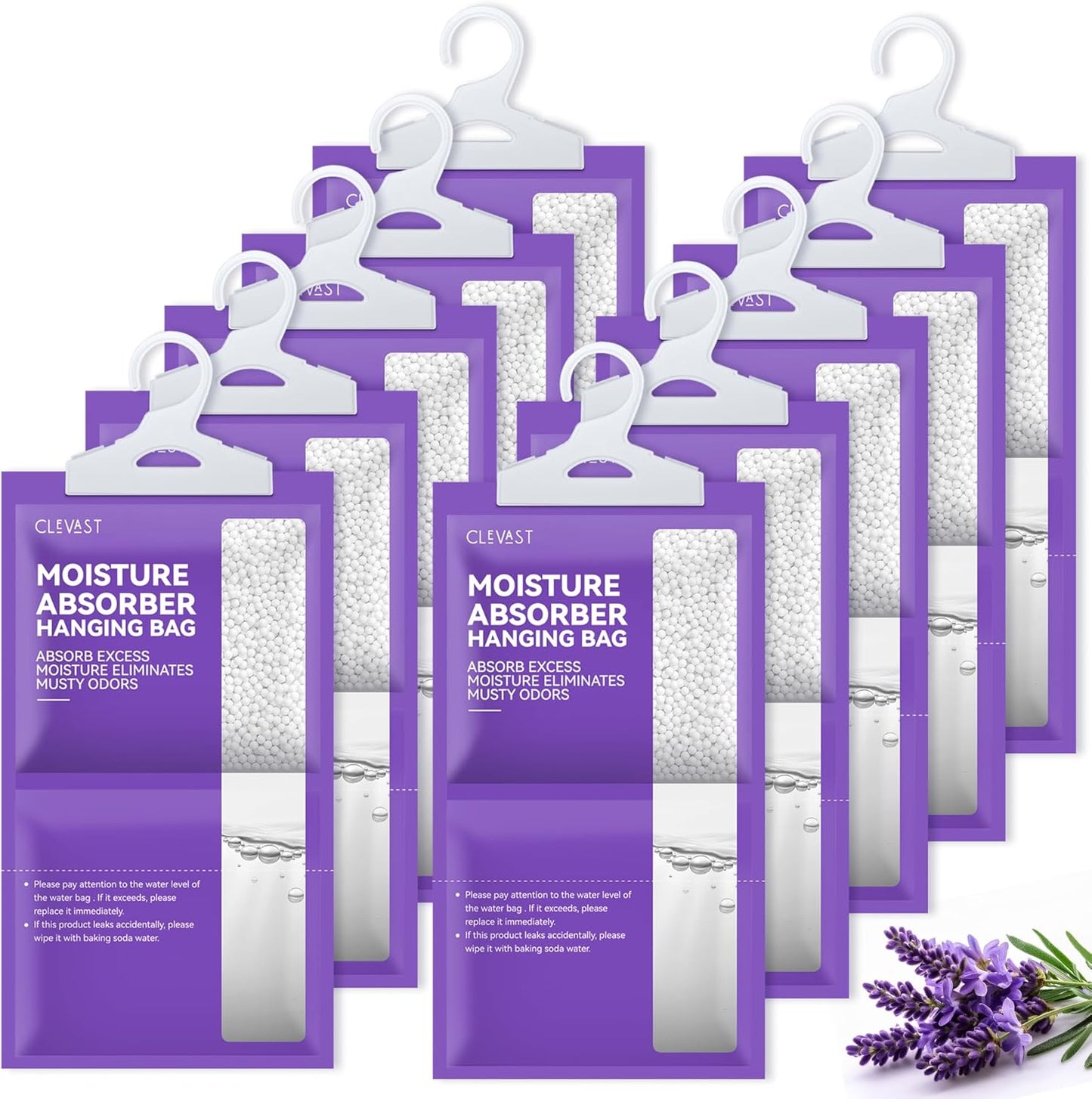 CLEVAST Moisture Absorbers Packets 10 Pack, Dehumidifier Bags for Closet, Scented Hanging Humidity Absorber in Wardrobes, Bedrooms, Bathrooms (Jasmine)