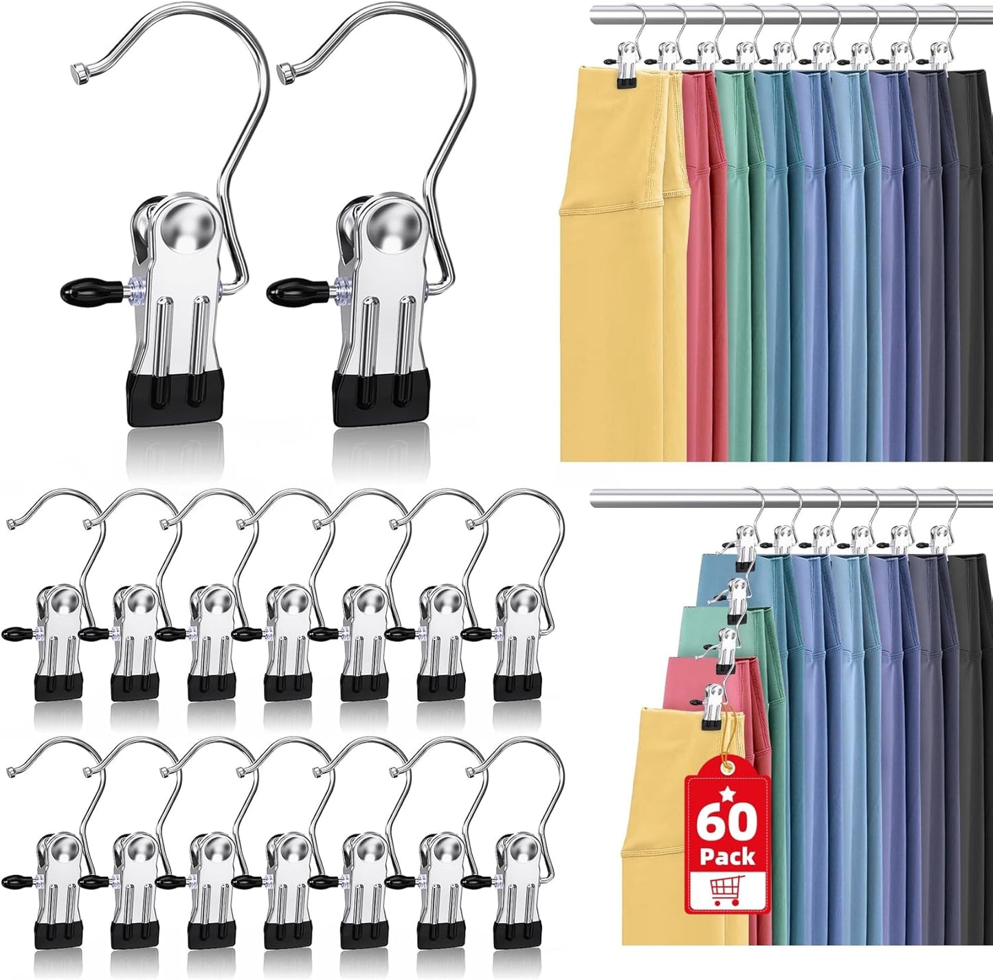 Boot Hangers Clips for Closet, Laundry Hooks Hanging Clips Clothes Pins Boot Holder Clips Space Saving Portable for Travel Tall Boots Socks Towel Jeans Hats (24, Multi)