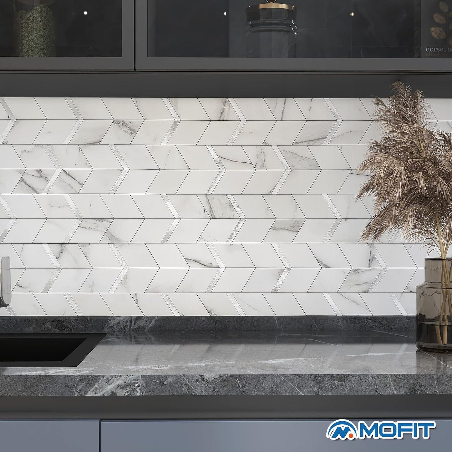 MOFIT Peel and Stick Backsplash for Kitchen,3D Wall Panel Peel and Stick Tile Self Adhesive Backsplash for Bathroom Tile Stickers Diamond (5Sheets,Blue Green Gray)