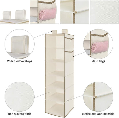 MAX Houser 6 Tier Shelf Hanging Closet Organizer, Closet Hanging Shelf with 2 Sturdy Hooks for Storage, Foldable (Grey)