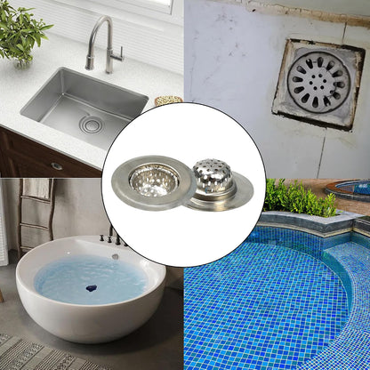 2PCS Kitchen Sink Strainers, 3" Top/1.5" Basket, Stainless Steel Bathtub Drain Strainer, Shower Hair Drain Catcher, Drain Filter Basket