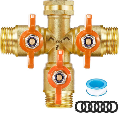 Garden Hose Splitter 3/4" GHT Full Flow 2 Way Brass Hose Splitter Heavy Duty All Metal Hose Y Splitter with Shutoff Outdoor Faucet Water Hose Splitter Y Valve Tap Adapter for Outdoor Garden