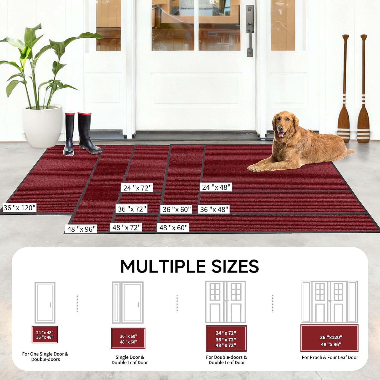 100pointONE Durable Front Door Mat, Heavy Duty Indoor Outdoor Doormat, 48” x 36” Low Profile Outdoor Mats for Home Entrance, Stain and Fade Resistant Shoe Scraper Mat, Ideal for High Traffic Area