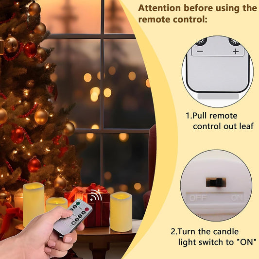 Flickering flameless Candles, Battery Operated Candles with Remote, led Pillar Candles，Electric Candle Set of 3，Christmas Home Wedding Birthday Decor（Ivory White） ﻿ ﻿