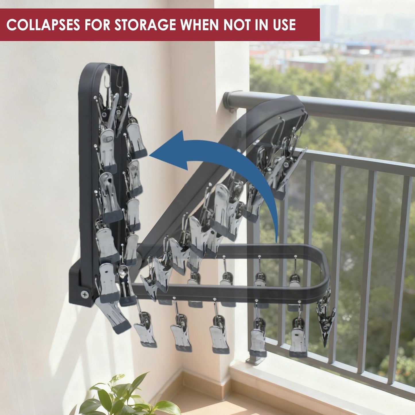 Foldable Laundry Drying Rack with 15 Clips, Wall Mount Suction Cup Hanger for Socks Undergarments Towels, Space Saving Clothes Organizer, Cream White