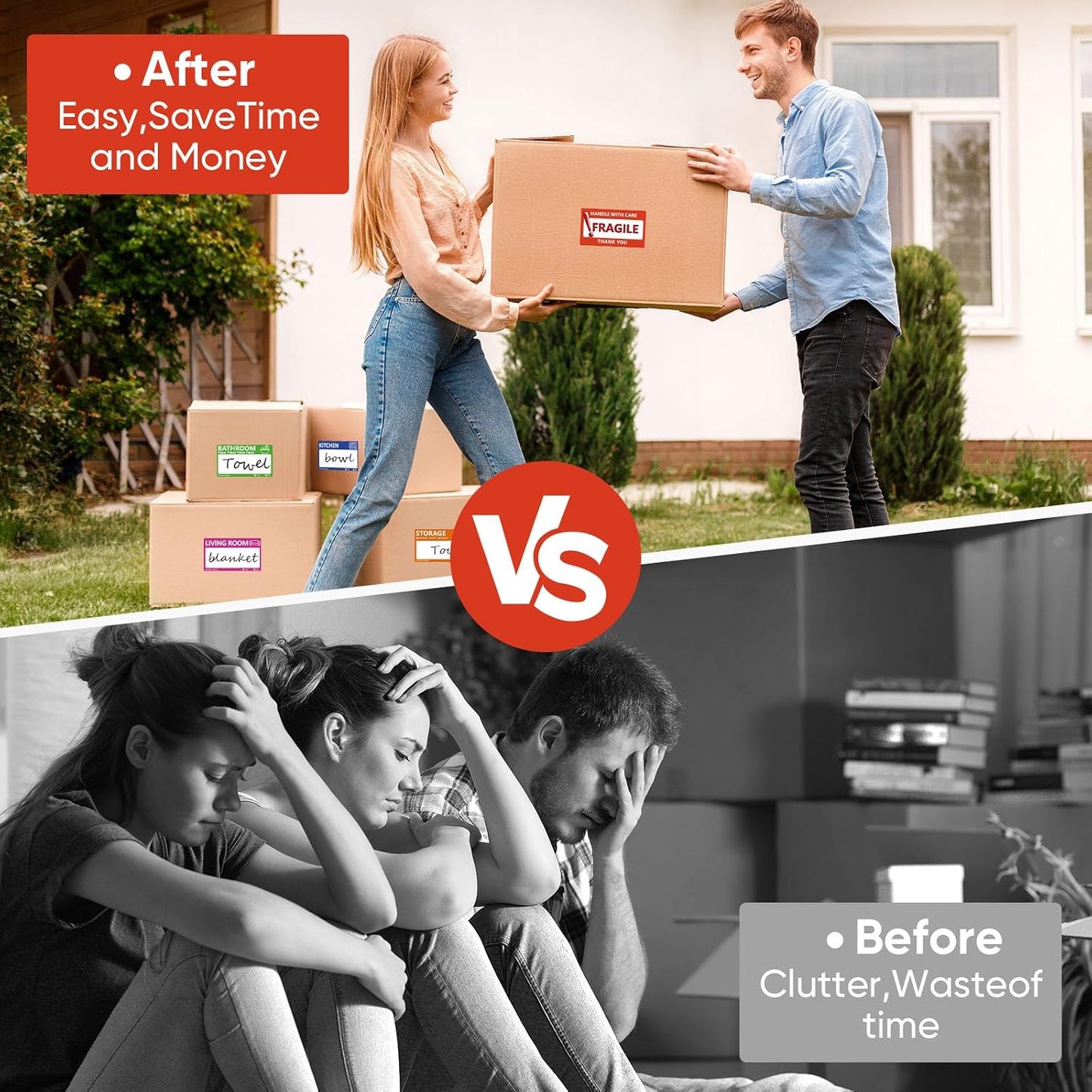 6 x 4 in Large Moving Labels for Boxes, Home Moving Packing Color Coded Stickers Supplies Labels with Writable Notes Areas, Fragile Blank Moving Boxes Stickers 160pcs