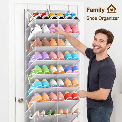 UVIAHOMI 20-30 Pairs Over the Door Shoe Organizer, Clear Pockets Hanging Shoe Storage for Closet, 10-Tier Door Shoes Rack, Handing Shoes Holder Fit All the Family's Sneakers, Boots, Heels, White