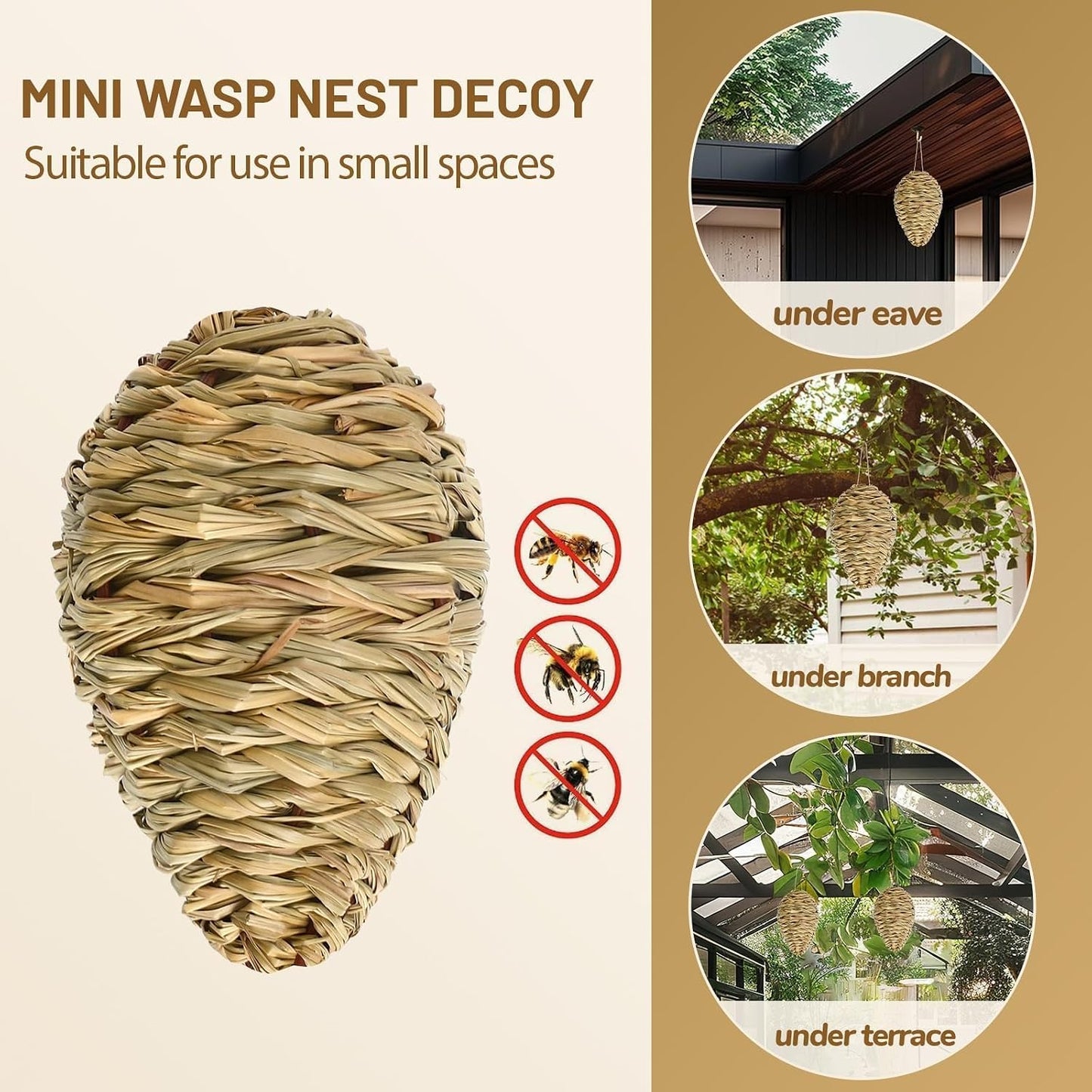 DECYOOL 2 Pack Fake Wasp Nest Decoy, Woven Reed Wasp Hornet Decoys | Hornet Deterrent Artificial Hanging Wasp Hornets Hive for Outdoor Patio Garden and Eave Wasp Yellow Jacket Hornets Protection