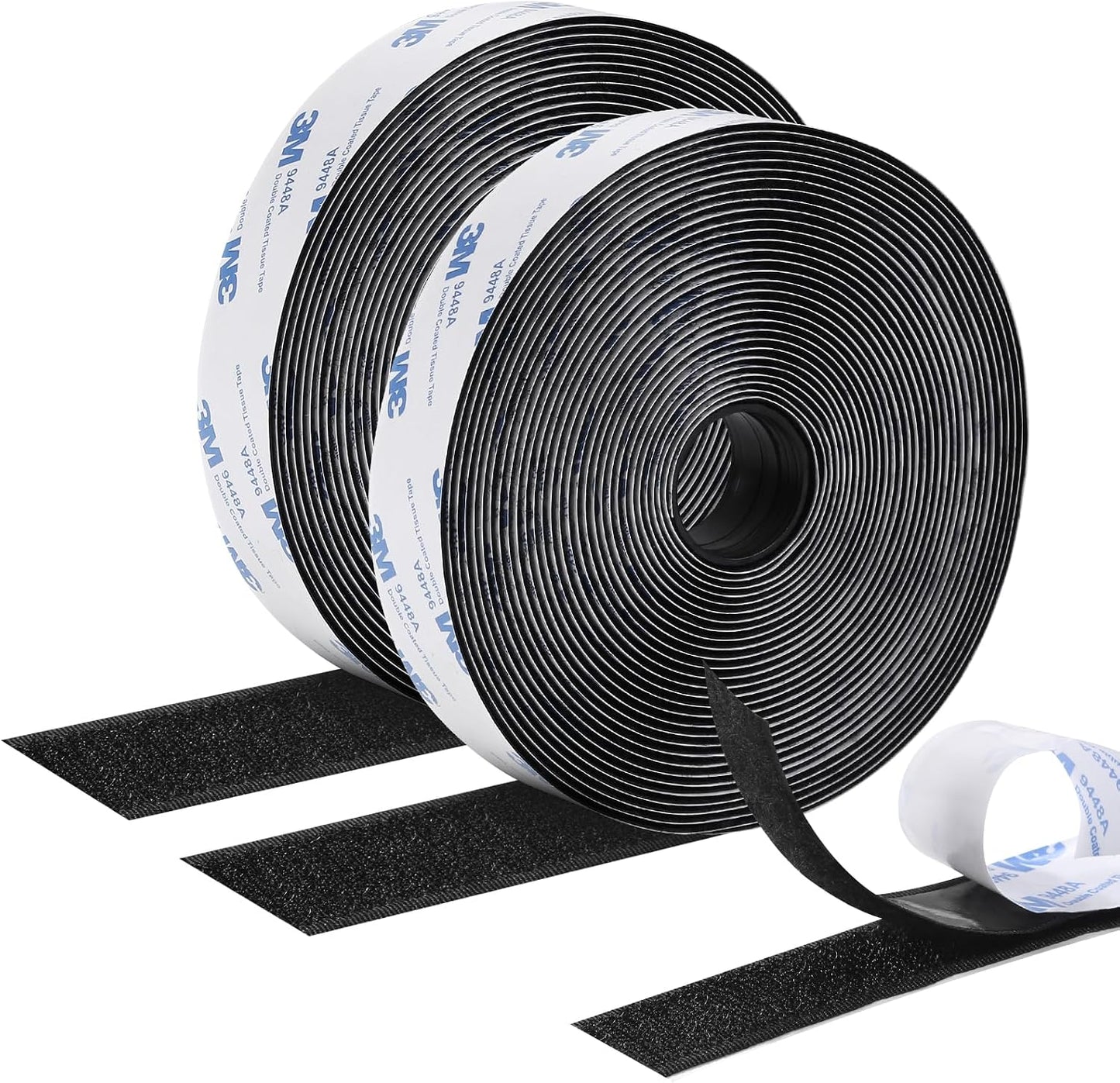 26Feet Hook and Loop Tape Sticky Back Fastener Roll, Nylon Self Adhesive Heavy Duty Strips Fastener for Home Office School Car and Crafting Organization (1, Black-3m, 26ft x 1in)