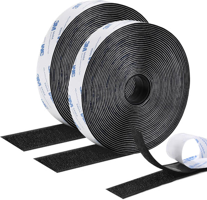 26Feet Hook and Loop Tape Sticky Back Fastener Roll, Nylon Self Adhesive Heavy Duty Strips Fastener for Home Office School Car and Crafting Organization (1, Black-3m, 26ft x 1in)