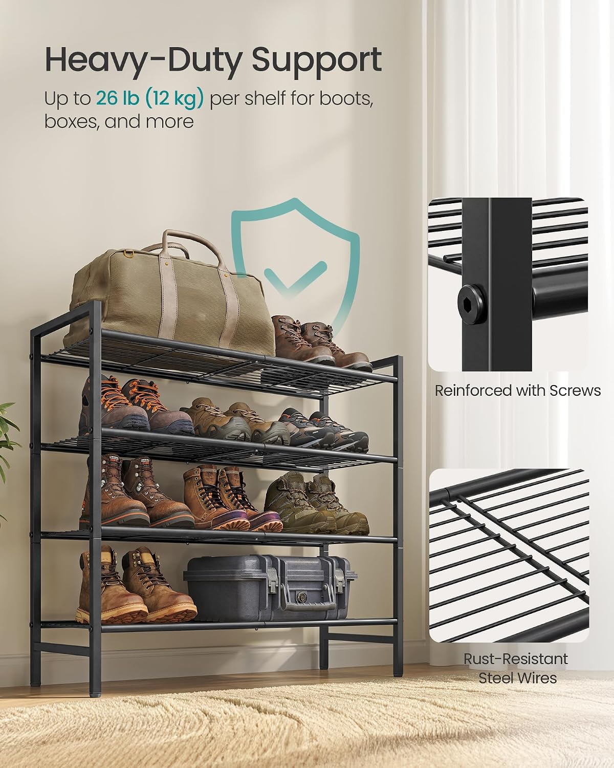 SONGMICS Metal Shoe Rack, Free Standing Shoe Organizer for Entryway Closet Garage Small Spaces, Heavy-Duty Slim Steel Storage Shelf, 8-Tier, Fits 16-24 Pairs, Bronze ULMR028A01