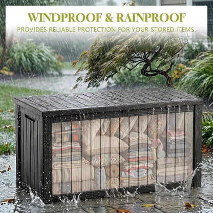 Waterproof Outdoor Storage Box Outside Deck Box Lockable Resin Bench UV Resistant Furniture Cushion Pool Tool Float Bin Patio Garden Porch (Black, 120 Gallon)