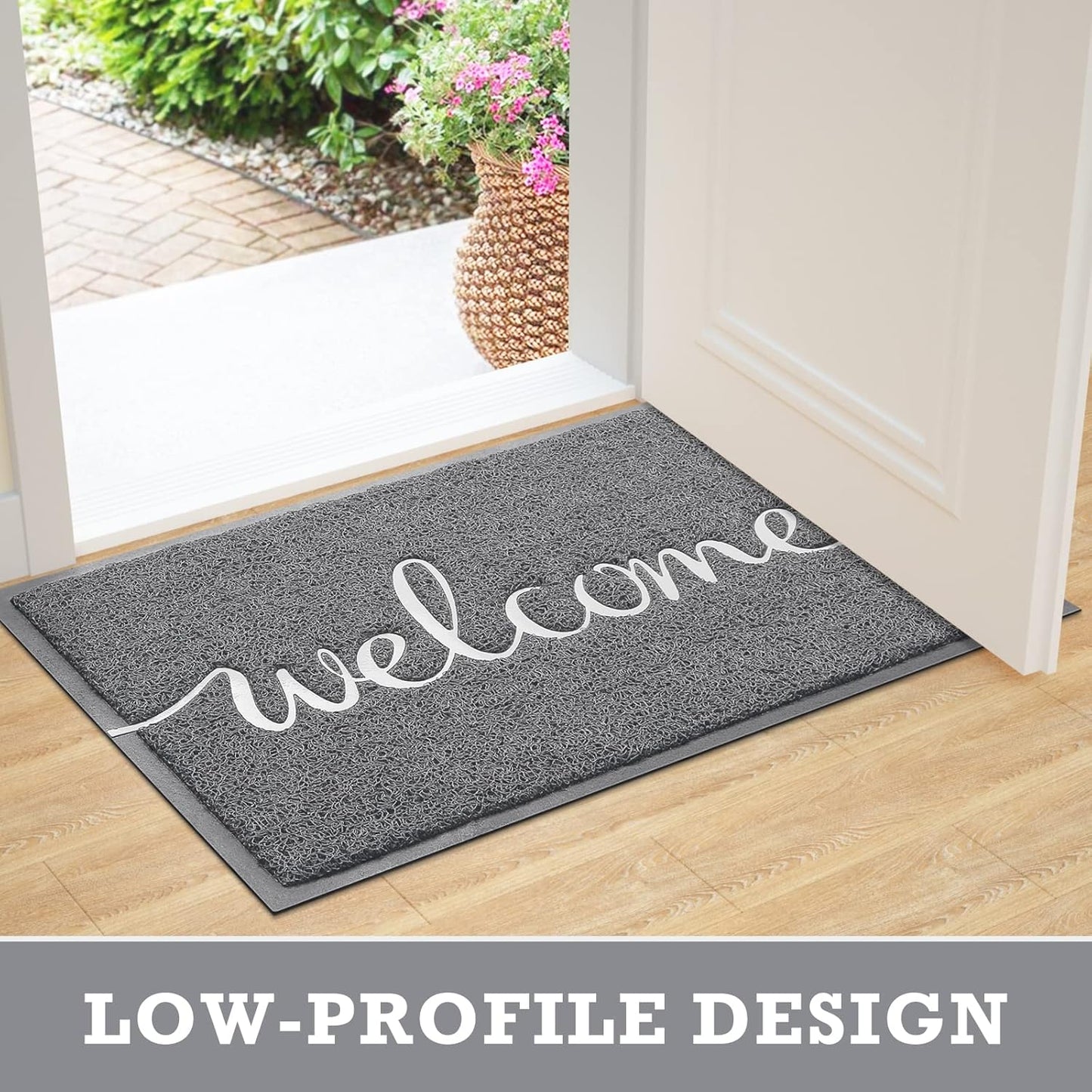 CozyBounty Black Door Mat Welcome Mats Outdoor Indoor Non-Slip Doormat for Entryway Low-Profile Floor Mat for Yard, Garage, High Traffic Areas (30"x17.5", Black)
