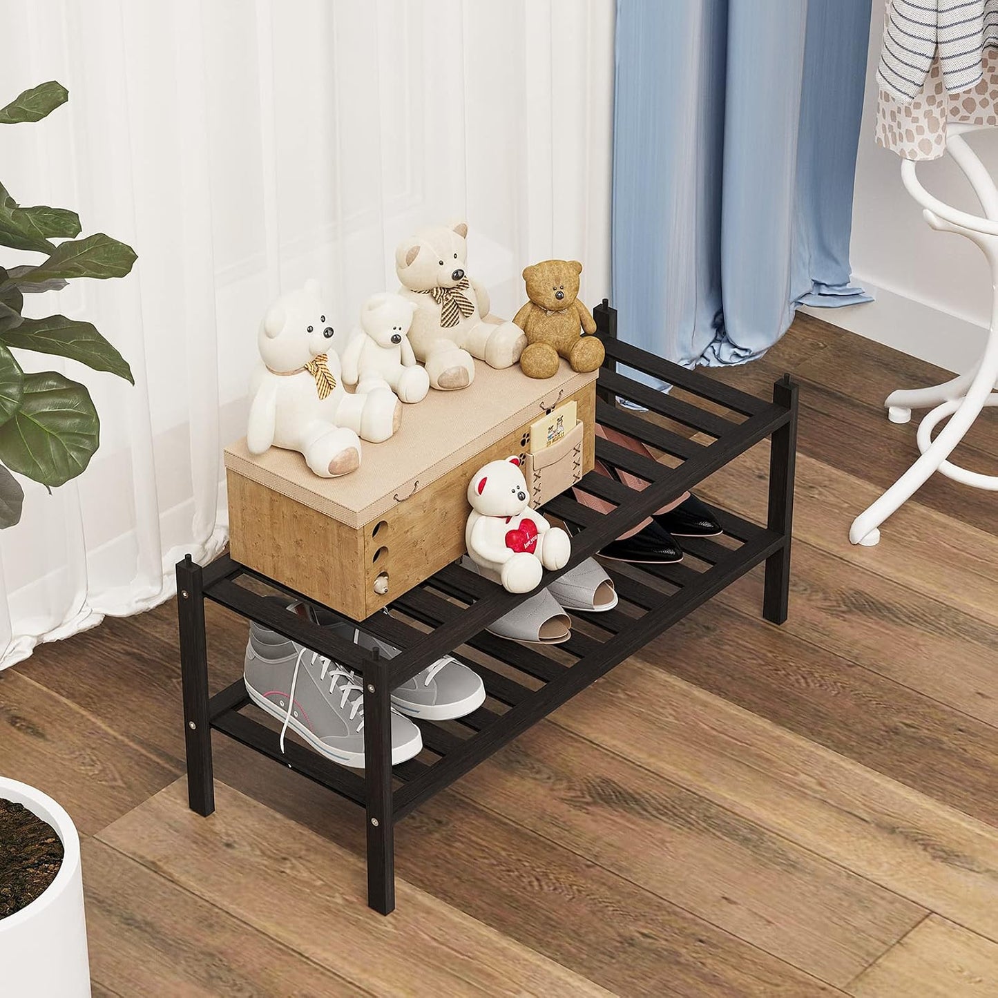 Dranixly Shoe Rack, 2-Tier Bamboo Stackable Shelf Storage Organizer, Stand for Closet, Entryway, Hallway, Bathroom and Living Room（Natural）