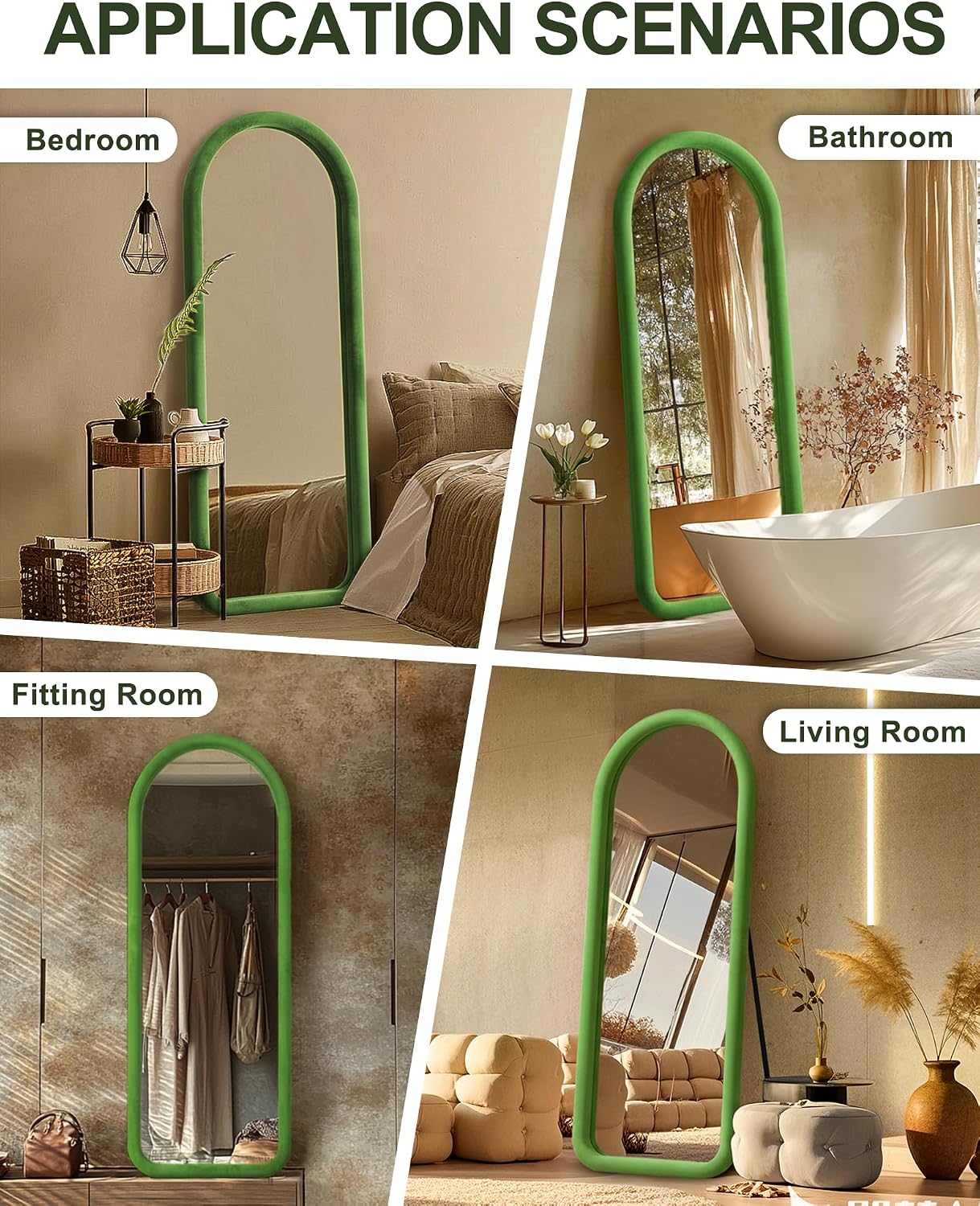 Delma Arched Full Length Mirror, Free Standing Floor Velvet Finish Frame Mirror for Leaning or Hanging, Soft Touch Bedroom & Living Room Decor, Brown