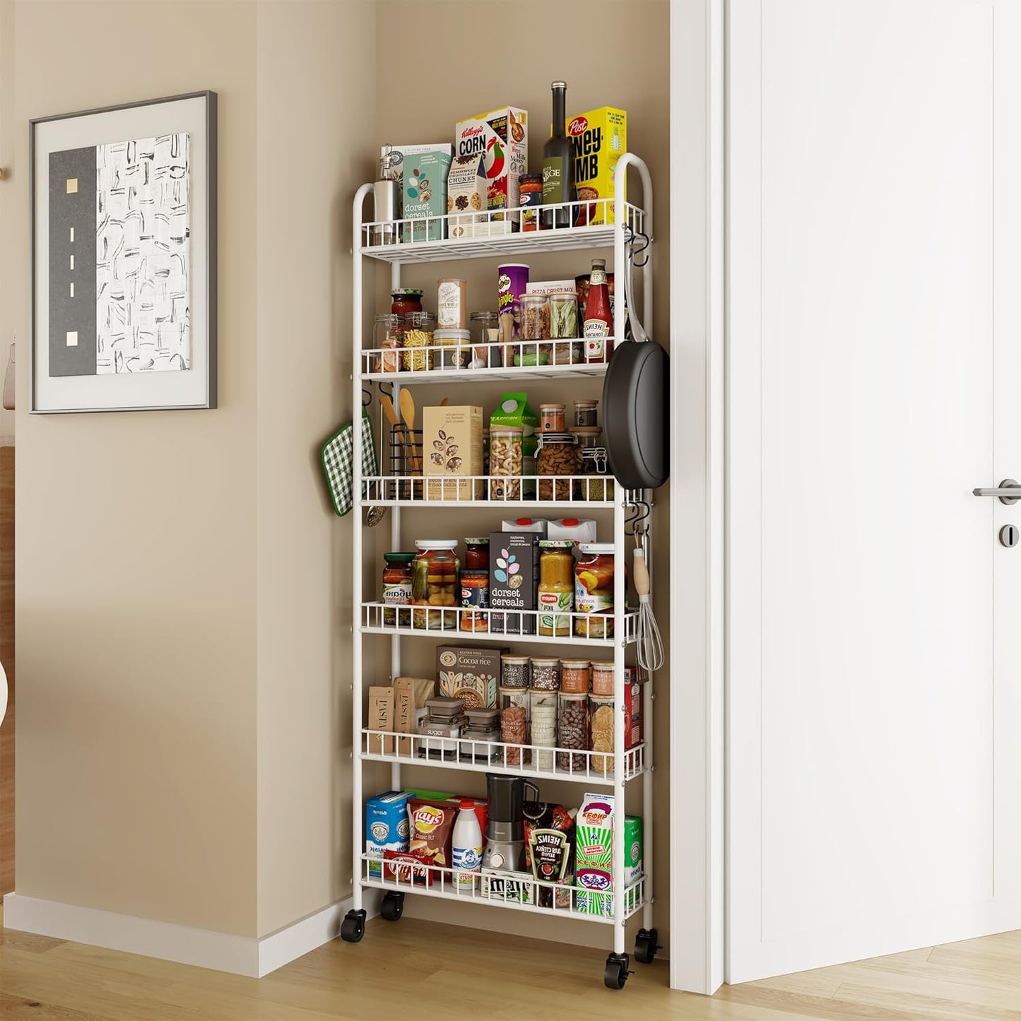 Slim Rolling Storage Cart with Wheels, Metal 6 Tier Spice Rack Mobile Shelving Unit Organizer Kitchen Utility Cart for Office Bathroom Kitchen Laundry Room Narrow Places (6inches)