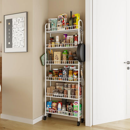 Slim Rolling Storage Cart with Wheels, Metal 6 Tier Spice Rack Mobile Shelving Unit Organizer Kitchen Utility Cart for Office Bathroom Kitchen Laundry Room Narrow Places (6inches)