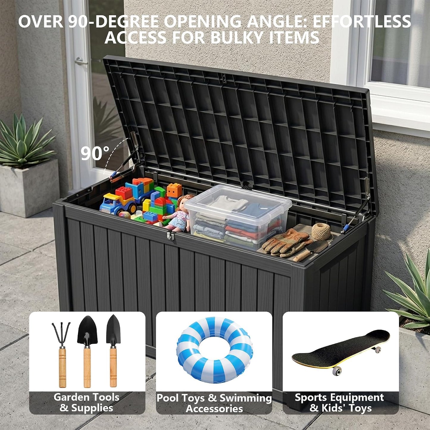 Outdoor Storage Box, 320 Gallon Waterproof Deck Box [Upgraded 3.0], Dual Gas-Spring Ultimate Resin Organizer for King Cushions, Heavy-Duty Lockable Estate Storage Bench, Backyard BBQ, Black