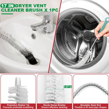 EastLink Drain Snake 18 Set: 35.5" Drain Clog Remover (x1), 30" Steel Hair Snake (x3), 30" PET Sink Snake (x3), 59" Tube Drain Brush (x2), 17" Dryer Vent Cleaner Brush (x1), Straw Cleaner Brush (x8)
