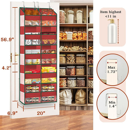 Over The Door Organizer, 5-Tier Extra Large Behind Door Storage with 10 Big Front & 10 Mesh Pockets, 80lb Capacity, Hanging Storage Organizer with Clear Window Kids Toys, Shoes, Diapers, Light Grey