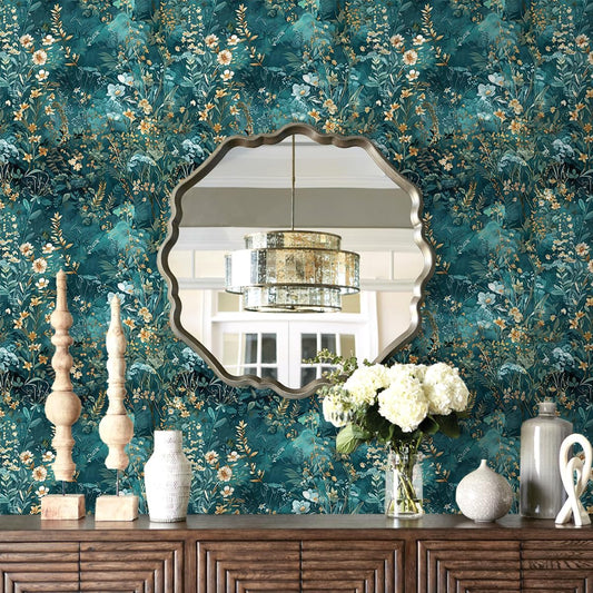 Floral Peel and Stick Wallpaper Green Flower Contact Paper 17.3inch x 118.1inch Botanical Self Adhesive Wallpaper for Bedroom Bathroom Vintage Decorative Cabinet Removable Paper Vinyl Roll