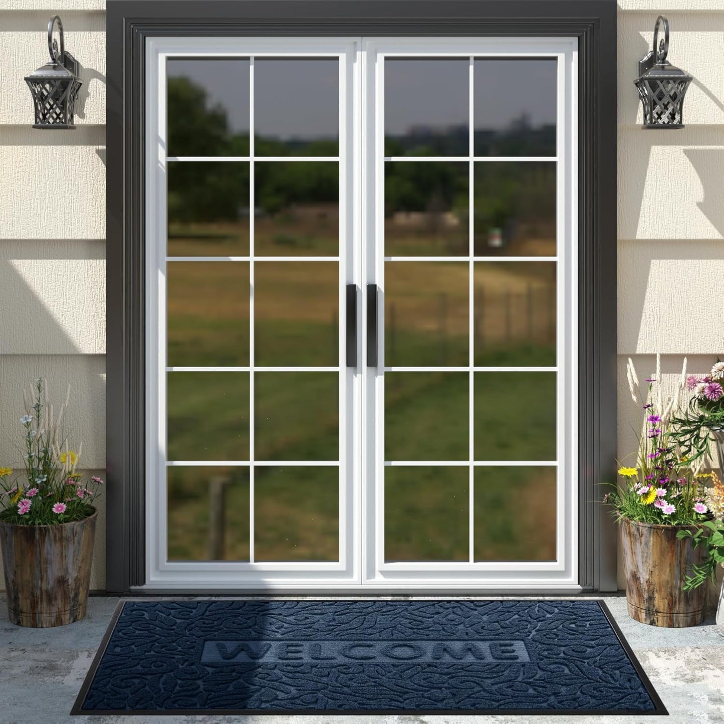 Yimobra Welcome Mat Outdoor 29.5x17, Waterproof Non-Slip Outdoor Mats for Front Door Outside Entrance, Low-Profile Entryway Mat Indoor for Garage Patio, Black