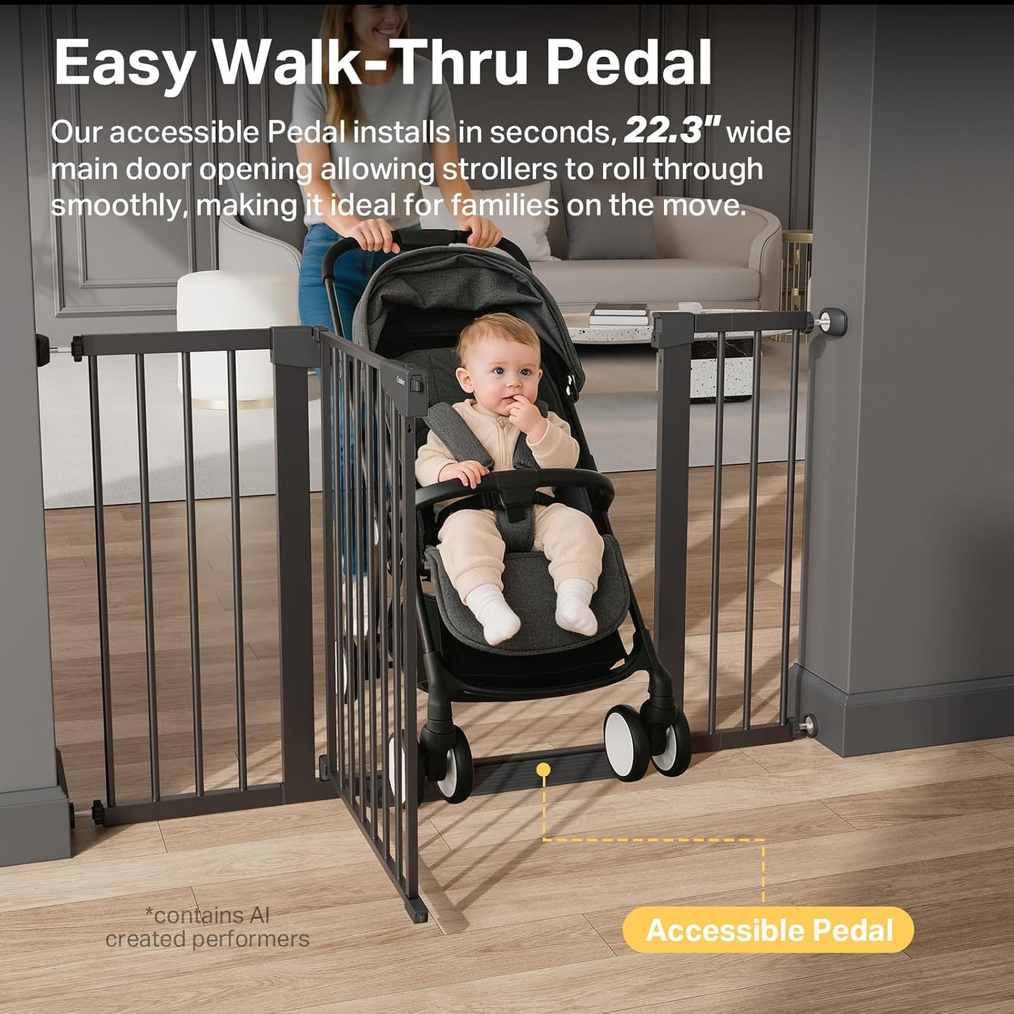 Cumbor 29.7-48" Baby Gate for Stairs, Mom's Choice Awards Winner-Dog Gate for Doorways, Auto Close Safety Pet Gate for Dogs Indoor, Easy Install Pressure Mounted Child Gate with Walk Thru Door, Brown