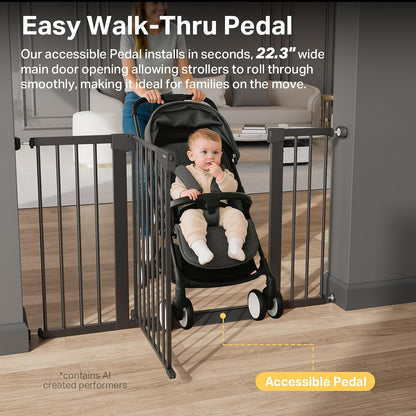 Cumbor 29.7-48" Baby Gate for Stairs, Mom's Choice Awards Winner-Dog Gate for Doorways, Auto Close Safety Pet Gate for Dogs Indoor, Easy Install Pressure Mounted Child Gate with Walk Thru Door, Brown