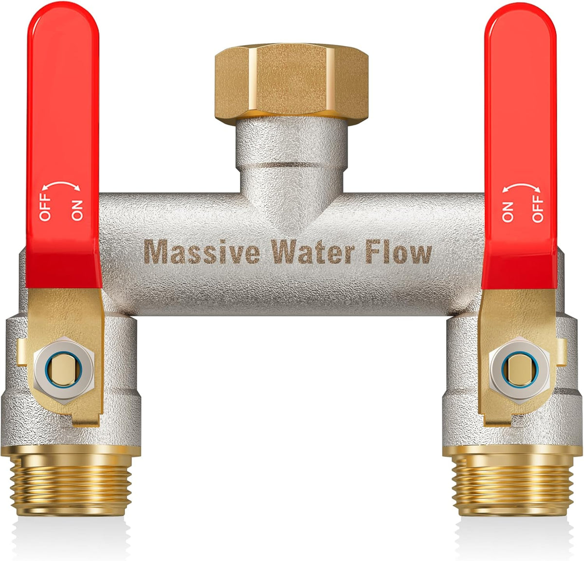 Hose Splitter 2 Way Heavy Duty, Garden Hose Splitter with 304 Stainless Steel Long Handle, Full Flow Brass Nickel Plated Water Hose T Spigot Splitter Adapter Connector, 3/4 - Inch GHT Thread (Blue)