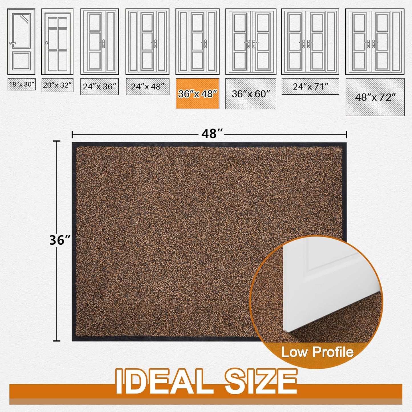 Mibao Front Door Mat, Dirt Trapper Welcome Mat for Outdoor Indoor, Non-Slip Waterproof Doormat, Durable Machine Washable Low Profile Entry Rug for Back Door Outside Patio Porch, 29.5" x 17", Grey