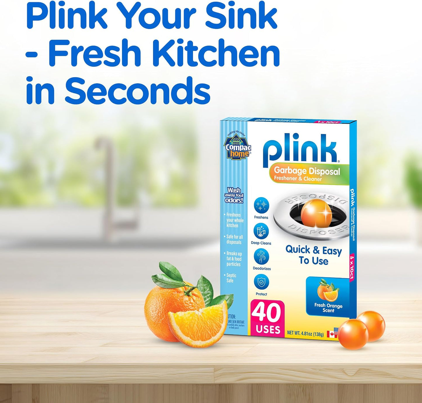 COMPAC HOME Plink Garbage Disposal Cleaner and Deodorizer, Air Fresheners for Garbage Disposal, Lemon Scent, Home Cleaning Products for Kitchen Sink and Clogged Drains, 20 Count (Pack of 1)