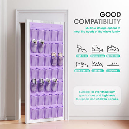 WVM Over the Door Shoe Organizer with 35 Breathable Mesh Pockets, Hanging Shoe Organizer for Door with 4 Metal Hooks, Large Capacity Closet Storage for Shoes, Accessories, Grey