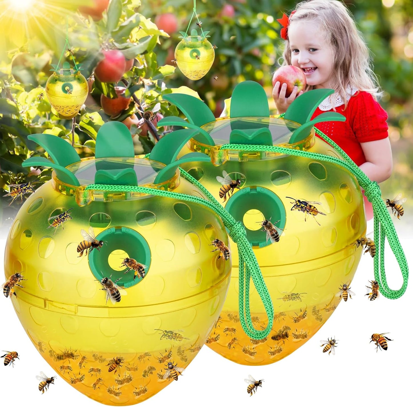 Solar Power Wasp Traps Outdoor Hanging, Yellow Jacket Trap with LED Light for Trapping Hornet, Non-Toxic Reusable Wasp Catcher for Outdoors Trapping Hornet 20250816