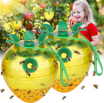 Solar Power Wasp Traps Outdoor Hanging, Yellow Jacket Trap with LED Light for Trapping Hornet, 0908