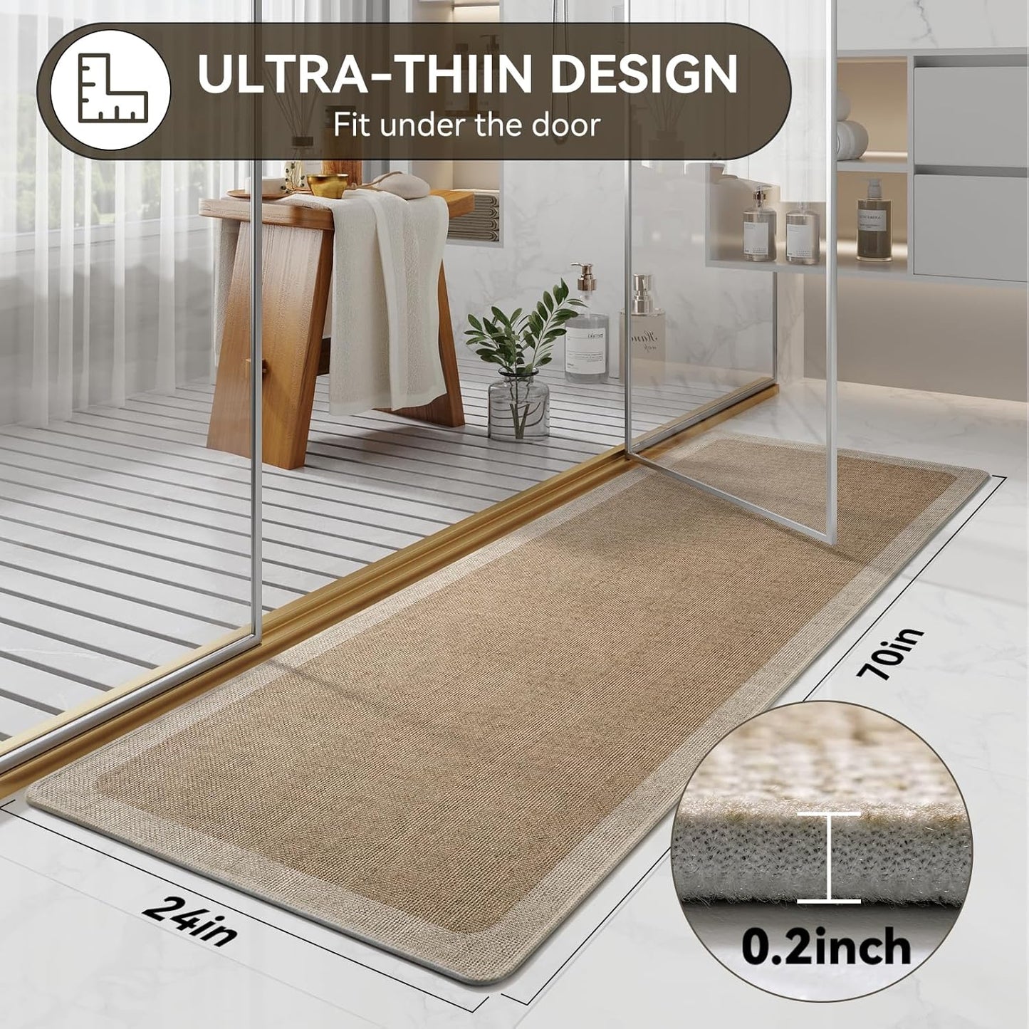 YDKGL Ultra Thin Bathroom Rugs Mat Quick Dry Absorbent Non Slip Bath Mat Bath Mats for Bathtub Mat Bathroom Carpet Fit Under Door Washable Floor Rubber Half Round Bath Rugs Grey 16x24