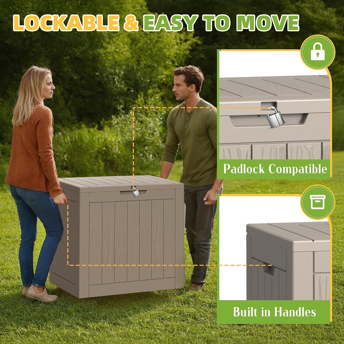 320 Gallon Waterproof Outdoor Storage Box, UV Resistant Resin Deck Box with Hydraulic Rod for Reinforced Stability, Perfect for Patio, Garden, and Pool（Black，320 Gallon）