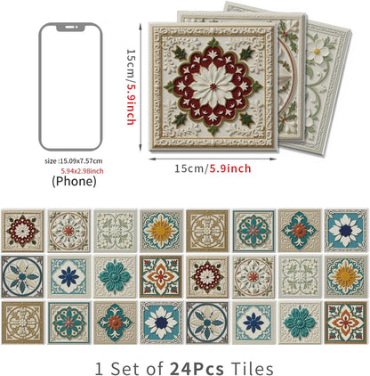 Peel and Stick Backsplash Tile Sticker for Kitchen and Bathroom Walls - 24 Removable 5.9"x5.9" Tiles, Waterproof