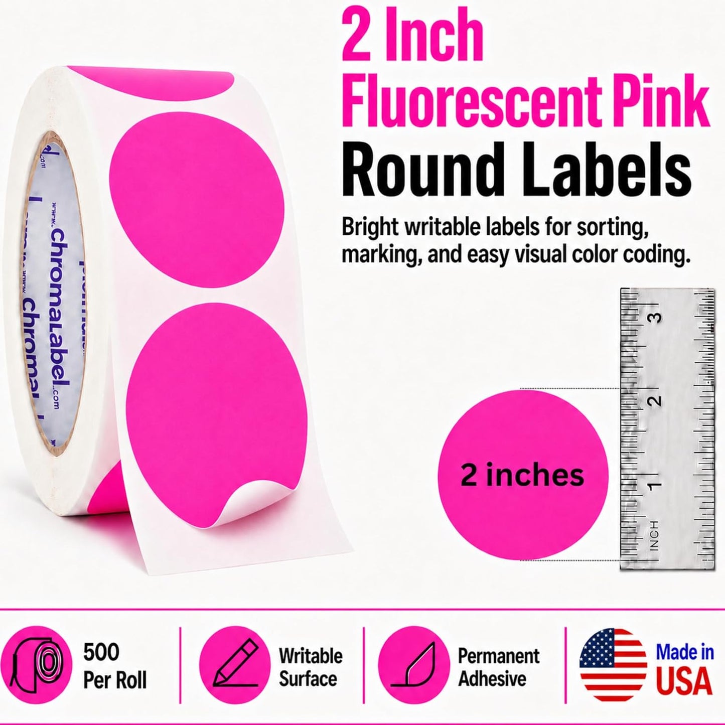 ChromaLabel 2 inch Color-Code Dot Labels | 500/Roll (Yellow)
