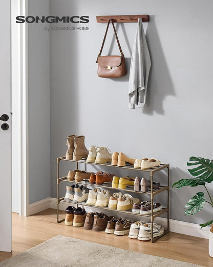 SONGMICS Shoe Rack, 6-Tier Shoe Organizer, Metal Storage Shelf, Upright or Upside Down, for 24-30 Pairs, Stackable, for Entryway, 11.8 x 36.2 x 42.7 Inches, Black ULSA306BH01
