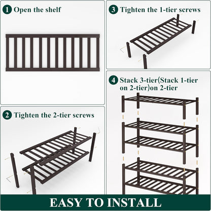 Smiry Bamboo Shoe Rack, 3 Tier Free Standing Wooden Shoe Organizer, Stackable Wood Shoe Storage Shelf for Closet, Entryway, 12 Vertical Slats, 2+1 Stack Standard Legs, 26.8"x11"x19.5", Natural