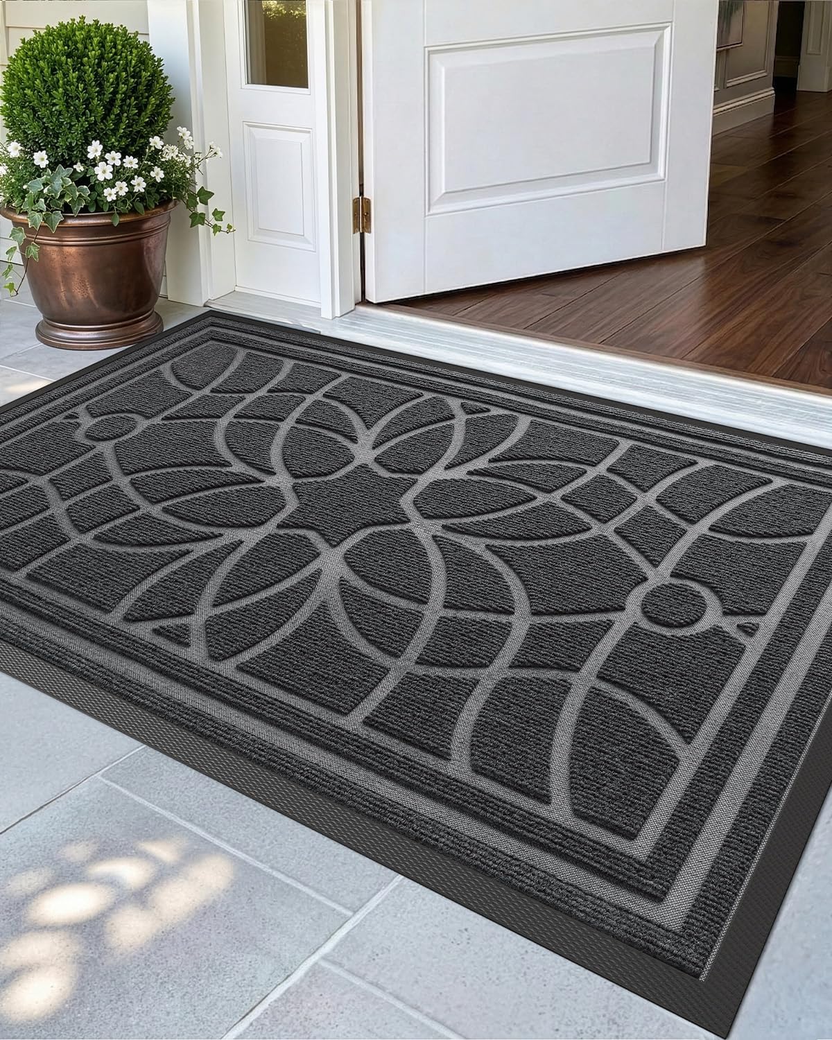 DEXI Front Door Mat Outside Entrance, Heavy Duty Non Slip Low Profile Doormat for Entryway, Trap Dirt and Moisture Welcome Mats, Easy Clean, Patio, Garage, 3x2, Blue